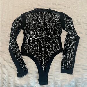 Black Long Sleeve Bodysuit with Silver Studs